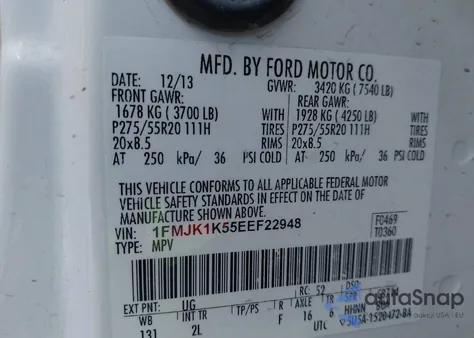 2014 Ford Expedition El Limited из США, поврежденный, VIN 1FMJK1K55EEF22948